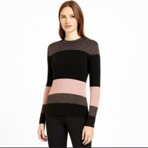 Whistles Stripe Crew Neck Ribbed Knit Sweater, Size US 4